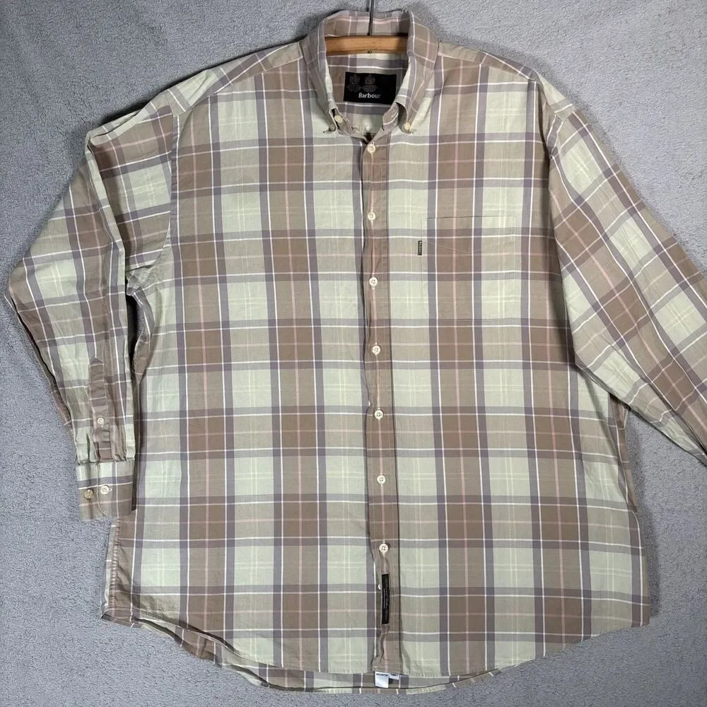 Barbour Shirt Men’s Size XL Plaid Button Up‎ Long Sleeve Camping Earth Tones
